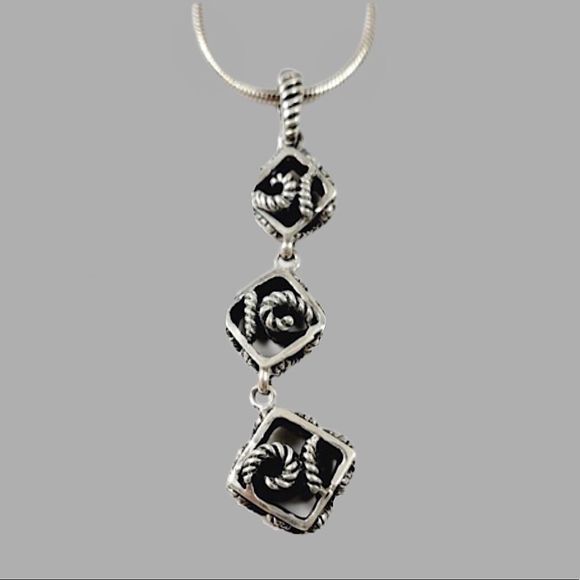 BARSE Oxidized Sterling Silver Triple Rope Accented Drop Dangle Pendant Necklace - Picture 1 of 3